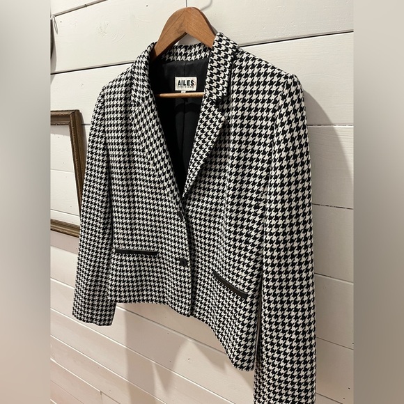 LES AILES DE LA MODE vintage black and white houndstooth blazer size 11 - Picture 9 of 10